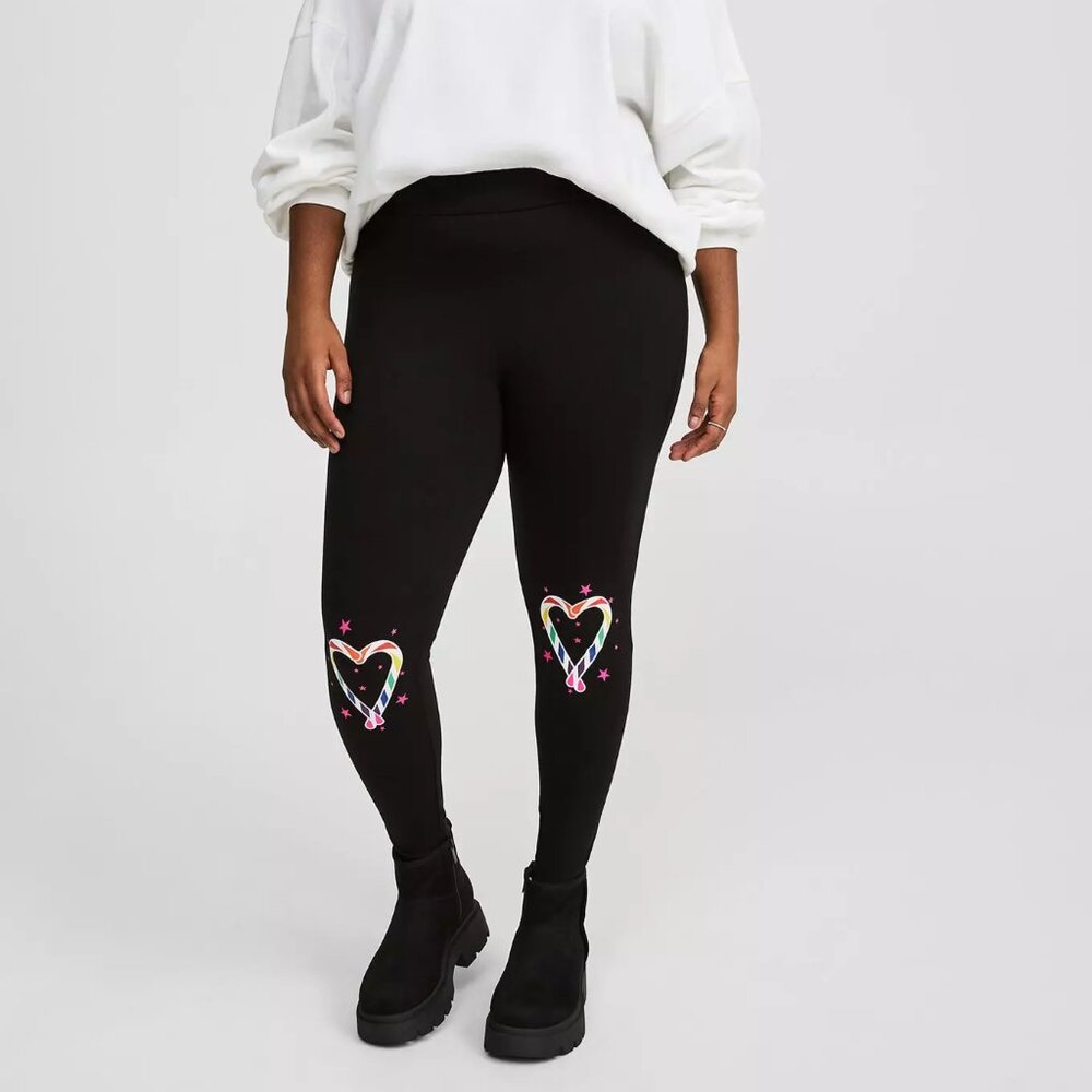 ❤️NWT TORRID LEGGING - CHRISTMAS CANDY CANE RAINBOW HEART KNEE PLUS SIZE